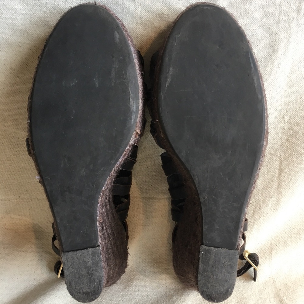 7FAM Dark Brown Leather Espadrilles Wedges Sz 8.5 - Picture 3 of 7